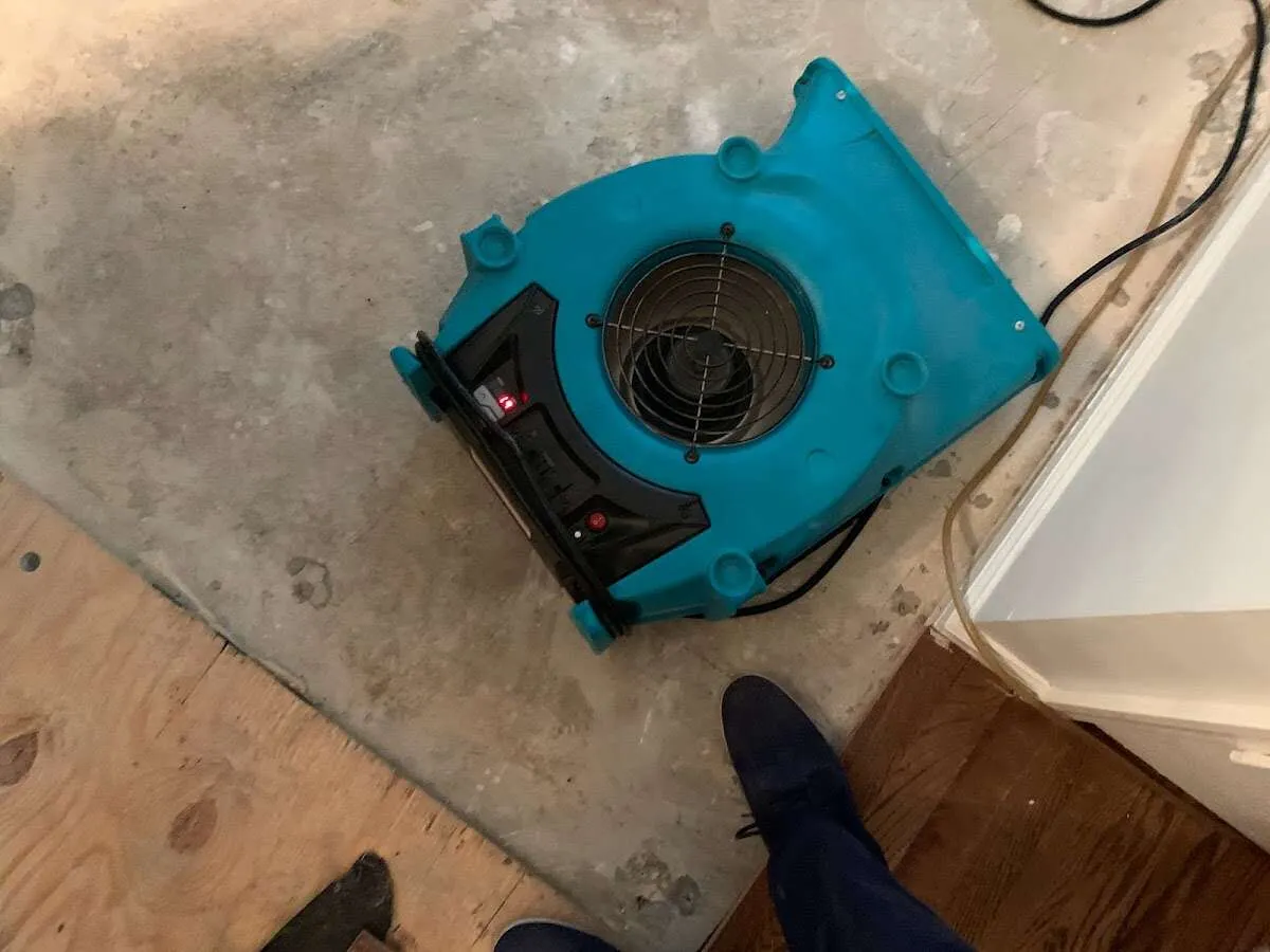 Air mover drying subfloor during Leak Detection & Repair in Lake Arbor